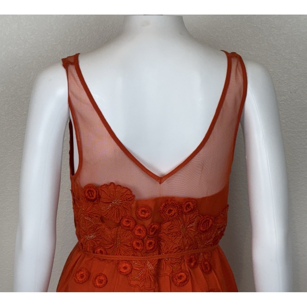 Meadow Rue Anthropologie Floral Mesh Shift Dress Size 0 Orange Romantic Feminine - Picture 8 of 14